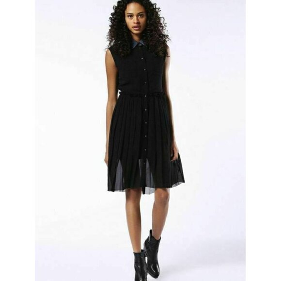 DIESEL Women's Black Chiffon Collared D-casey-b Pleated Shirt Dress DL12 $248 - Picture 1 of 11